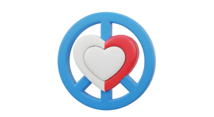 3d icon of peace symbol with heart isolated on transparent background, a 3d rendering of love and harmony for everyone