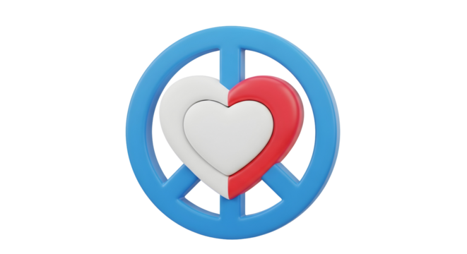3d icon of peace symbol with heart isolated on transparent background, a 3d rendering of love and harmony for everyone