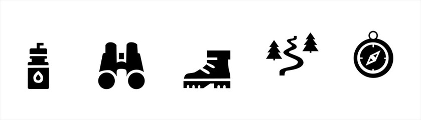 Camping and outdoor adventure icon set for travel, hiking, and nature design projects