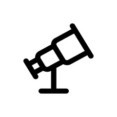 Illustration of a black telescope on a stand angled upwards against a white background in a simple style