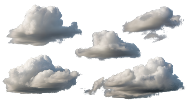 diverse collection of fluffy cumulus clouds . Isolated on transparent background, png - Powered by Adobe