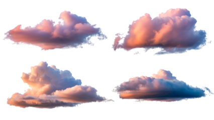 Dreamy clouds capture the ephemeral beauty of the sky, with soft textures and beautiful colors . Isolated on transparent background, png
