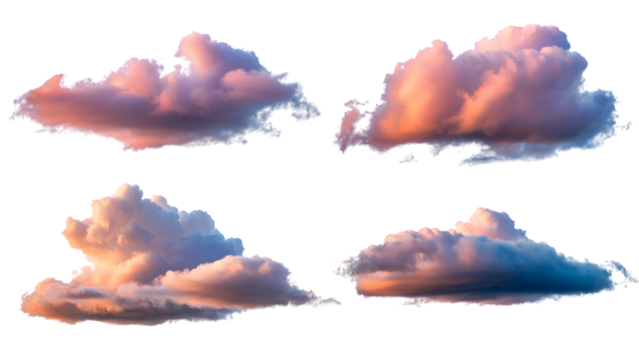 Dreamy clouds capture the ephemeral beauty of the sky, with soft textures and beautiful colors . Isolated on transparent background, png