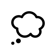 Black outlined thought bubble with two dots below suggesting thinking or contemplation on a white background
