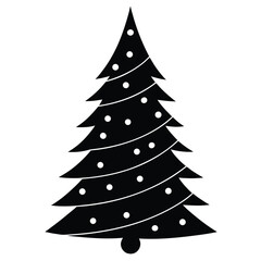 Black silhouette of a Christmas tree in minimalist vector style. Perfect for holiday cards, festive logos, winter decorations, and New Year design projects. Simple clean design on white background.
