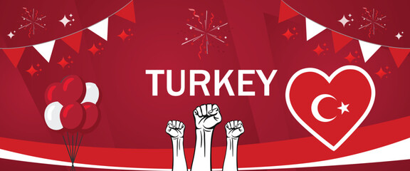 Turkey National Day modern greeting banner. 29 October Happy Republic Day. Festive horizontal background with flag colors, great for carnival poster, tourism campaign, holidays flash sale