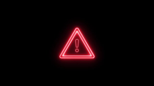 Neon warning attention red color icon 4k video animation signal alert risk safety danger road warning sign. alert , risk , safety, danger road warning sign video animation, Warning attention signal
