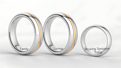 Three elegant rings made of silver and gold on display
