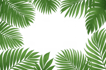Green palm fronds framing a transparent tropical jungle border, creating a vibrant natural summer background