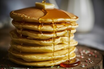  Delicious Stack of Fluffy Pancakes Drenched in Golden Maple Syrup with Festive Red and Green Sprinkles, Isolated on a White Background for Breakfast, Brunch, or Holiday Food Concepts