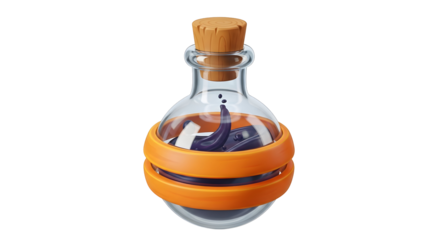3d icon of a potion bottle with purple liquid isolated on transparent background, perfect for fantasy and magic