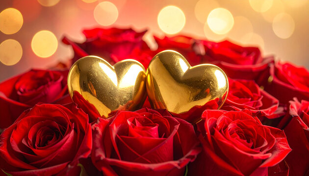 deux coeurs sur des roses rouges