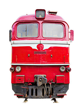 Red train locomotive front view