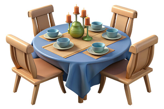 Elegant four-seater dining table setting with place settings and centerpiece isolated for design isolated on transparent background