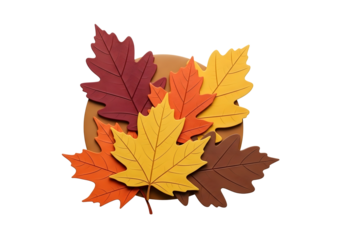 Autumn leaves arranged in a circular pattern isolated on transparent background