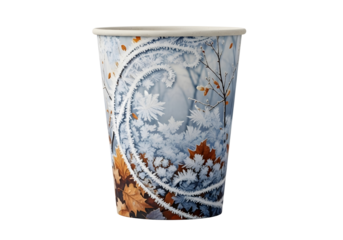 Decorative paper cup with floral art nouveau design isolated on transparent background