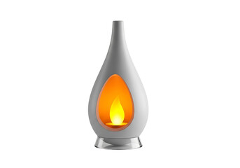 Modern teardrop shaped decorative lantern with flame light isolated on transparent background