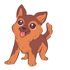 Charming Cartoon German Shepherd Puppy With Big Eyes Panting Happy Tongue Out Adorable Pet Illustration Isolated On White Background
