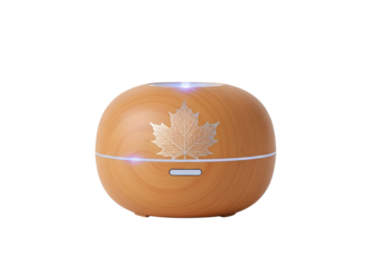 Small orange essential oil diffuser with led lights isolated on transparent background