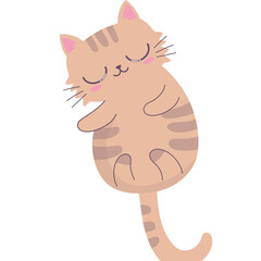 Charming Cartoon Peach Colored Tabby Cat with Closed Eyes and Striped Tail Adorable Pet Illustration Relaxing Peacefully