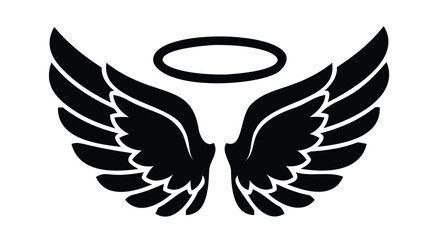 Angel wings and halo symbol black