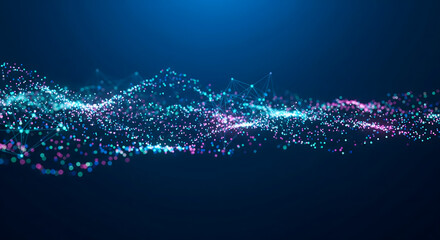 Abstract network connections with glowing particles, Digital background with a wave of connected dots in blue and pink