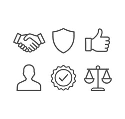 Trust line icons set. Security, reliability, handshake, agreement. editable stroke. vector illustration