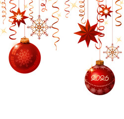 Merry Christmas and New Year 2026 red decorations isolated on transparent background.