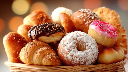 Assorted baked goods display, showcasing delicious pastries