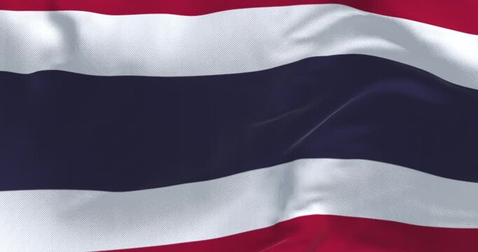 Close-up view of the Thailand national flag waving in the wind