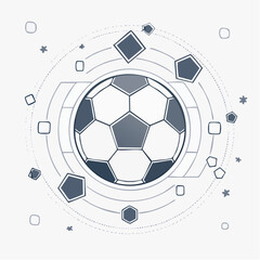 Soccer ball with tech elements icon. Digital football concept vector