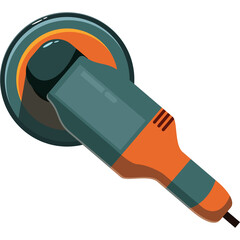 A Teal and Orange Rotary Polisher Tool With a Circular Pad and a Transparent Background Detailed Pixel Art Style