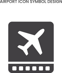 Flat airport sign icon. simple airport sign with airplane silhouette and bold text, representing aviation, travel, transportation, flight terminal, and navigation signage