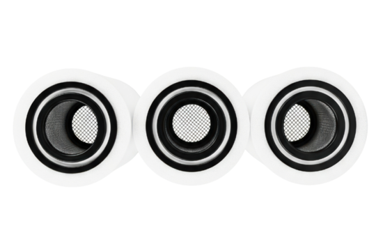 Set of three round replacement air purifiers on a transparent background