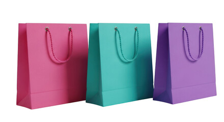 Three colorful gift bags isolated on transparent background