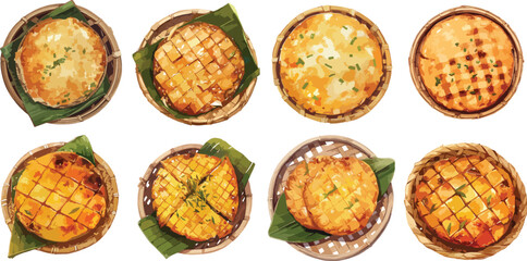 Watercolor Clipart of Grilled Cassava Bibingka