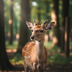 Obraz premium Young Deer in Forest Glade - A Portrait of Wildlife in Nature.
