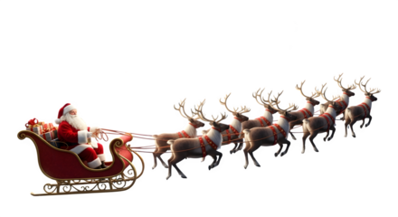 Santa Claus and Reindeer Sleigh, isolated on transparent background