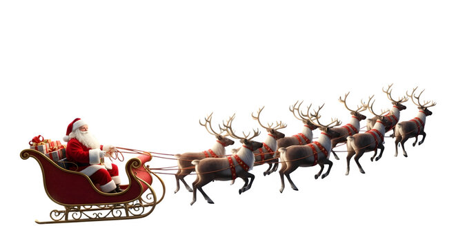 Santa Claus and Reindeer Sleigh, isolated on transparent background