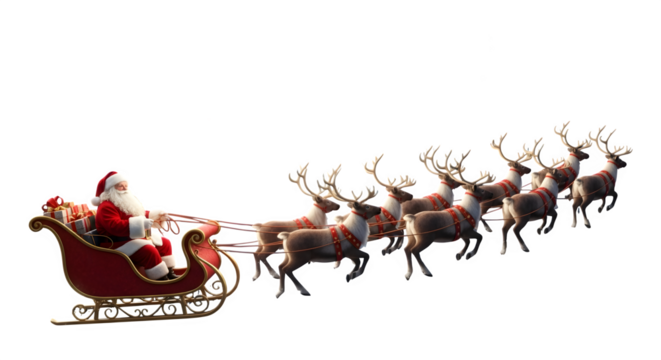 Santa Claus and Reindeer Sleigh, isolated on transparent background - Powered by Adobe