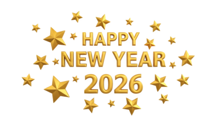 Golden New Year 2026 Celebration 3d style, isolated on transparent background