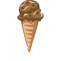Chocolate ice cream cone with chips on a transparent background in a pixel art style
