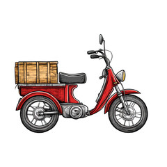 Obraz premium Vintage Tricycle with Delivery Box for Postal Services in Engraving Style, isolated on transparent background.