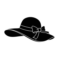 Black silhouette of an elegant wide-brimmed sun hat with a decorative bow.