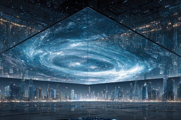 Futuristic Cityscape Under Galaxy Reflection