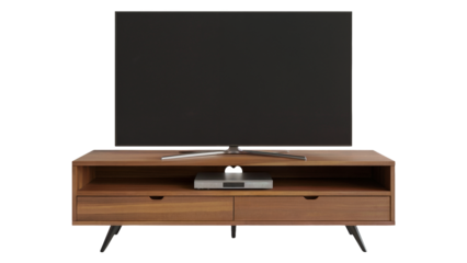 Modern media console with television, perfect for home entertainment setups and living room designs that need a touch of contemporary style
Isolated on white or transparent png.