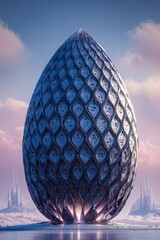 Egg Shaped Futuristic Building In A Cityscape