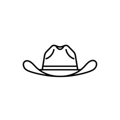 Black and white line art illustration of a classic cowboy hat with a wide brim.