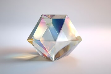 Geometric Facetted Crystal Object With Iridescent Light