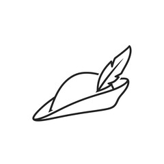 Line art illustration of a Tyrolean hat with a feather.